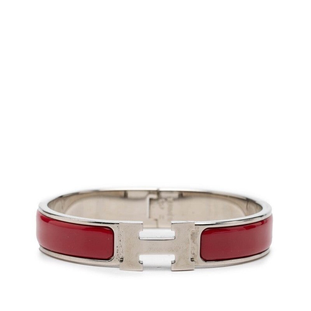 Hermes Clic H PM Enamel Bracelet Silver Red
